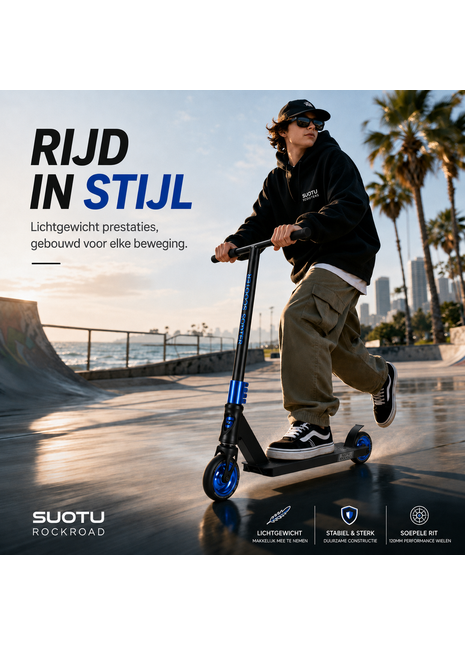 Suotu Stuntstep Zwart/Blauw