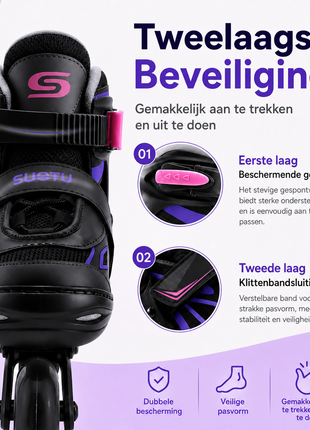 Suotu Kinder Skeelers Roze/Zwart/Paars